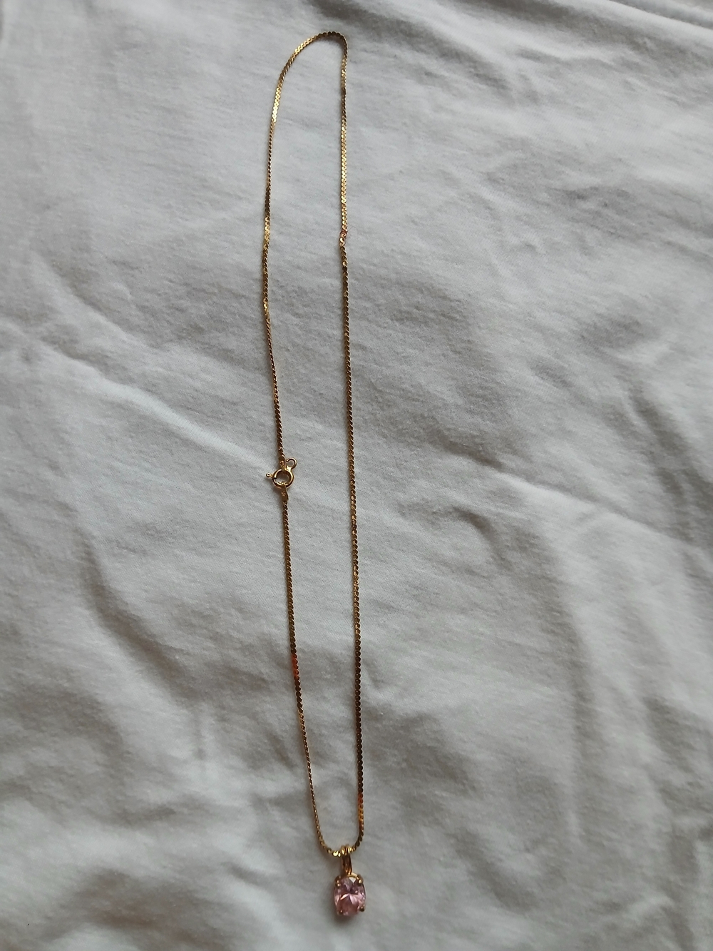 Delicate Gold Chain Necklace with Pink Crystal Pendant